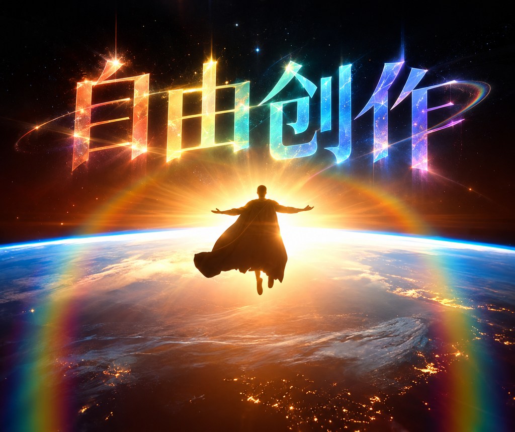 自由创作主题:星空与地球上方的彩色文字